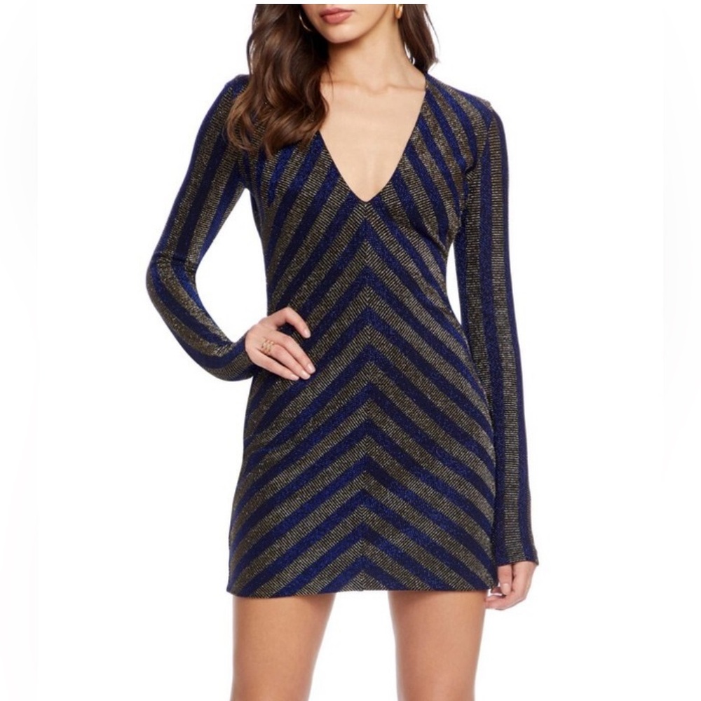Dress the Population Navy and Gold Long Sleeve Dress